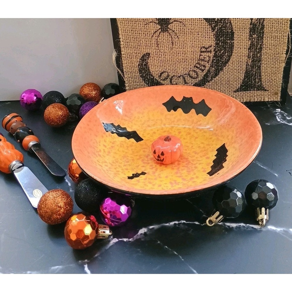 New Halloween Bowl With 2 Spreaders Black Orange‎ Pumpkin Target